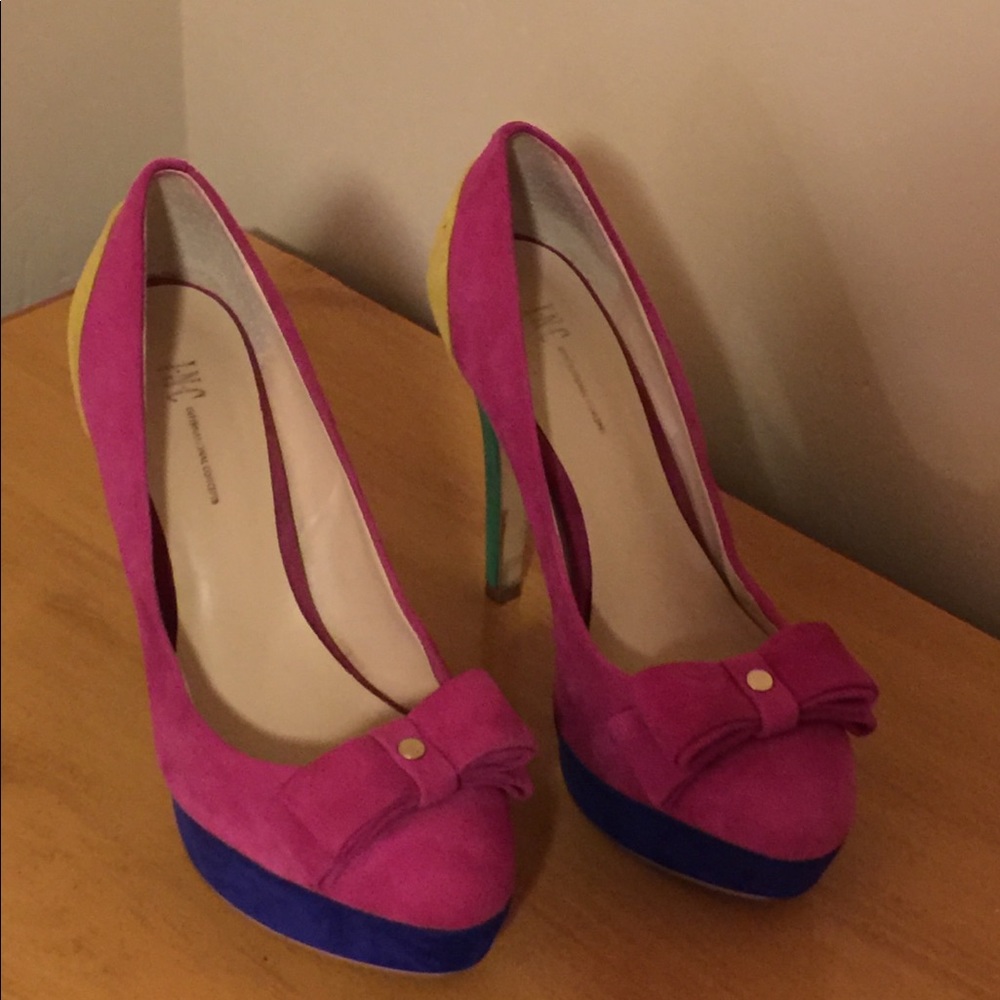 INC color block Pink, blue, green and yellow pumps